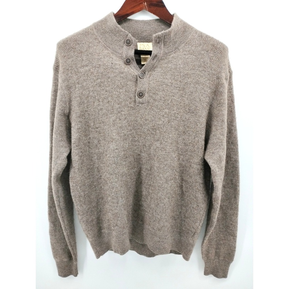 Jos A Bank Sweater Henley Brown Wool Blend Lightweight Waffle Knit Retro Mens L